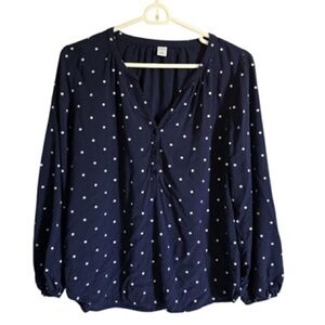 Elegant Navy Polka Dot Long Sleeve Top